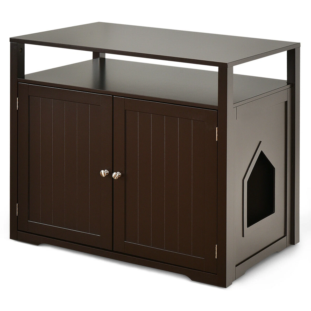 Wooden Cat Litter Box Enclosure Hidden Cat Washroom w Storage