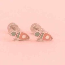 Stainless Steel Rocket Ship Stud Earrings Spaceship Astronaut Kawaii Cute Petite