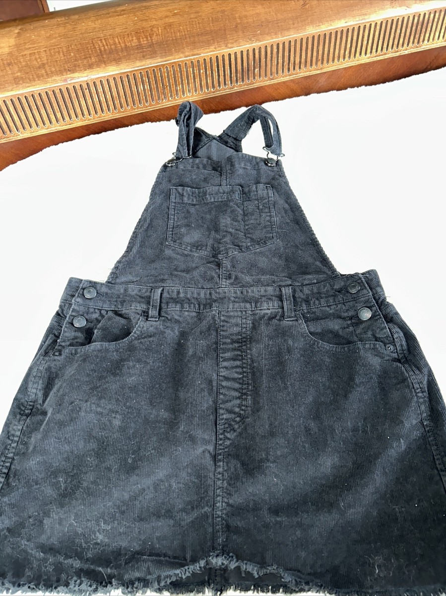 Corduroy Overalls Black Overalls American Eagle American Eagle Corduroy  Black Jumper Overall Dress With Fray Hem