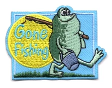 GONE FISHING Iron On Patch Bass Fish Sports Lake Ocean 