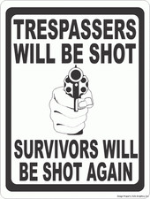 Trespassers Will Be Shot Survivors Shot Again Sign. Size Options. NoTrespassing