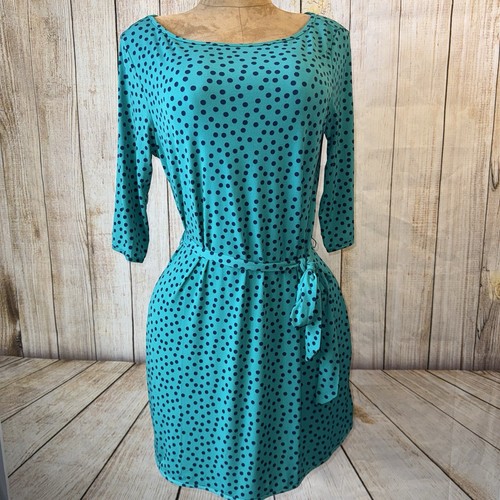 Leota Llana türkis grün gepunktet 3/4 Ärmel Stretch Kleid XL, Bindeband Taille Boutique