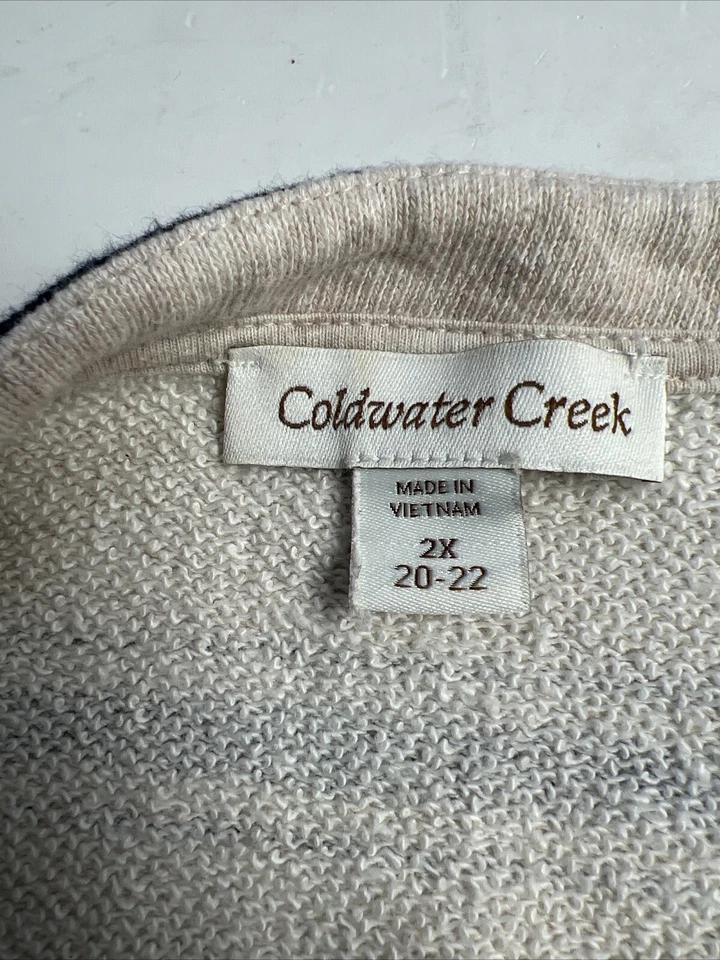 Coldwater Creek Tan Blue Striped French Terry 3/4 Sleeve Sweatshirt 2X Plus - Imagem 4 de 4