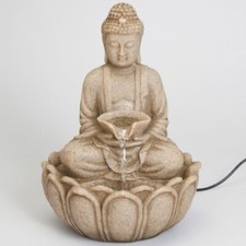 Carved Stone Look Tranquil Meditating Buddha Garden Statue Water Fountain