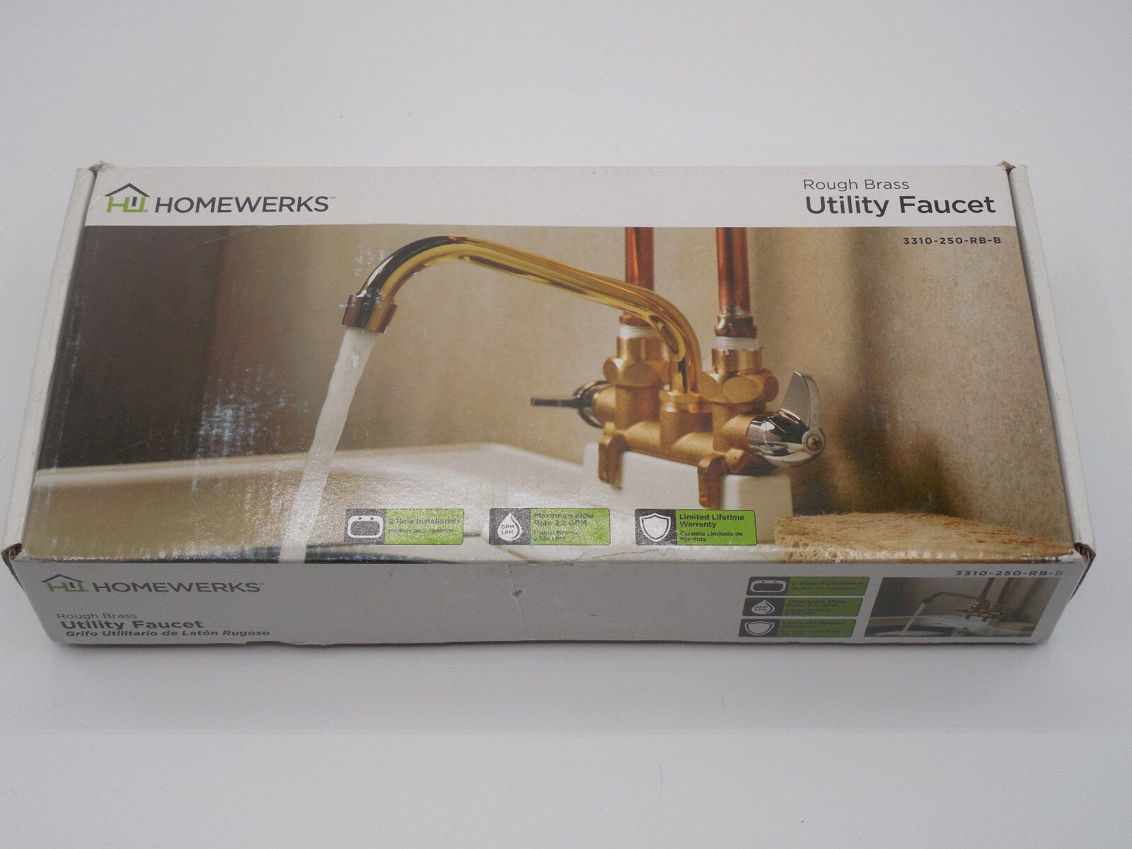 Homewerks Homewerks Tray Two Handle Laundry Faucet 3.38 in. Rough Brass