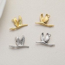 6pcs Gold/Silver Tone Crane Pendant,Gold Plated Brass Parrot Bird Dove Charm
