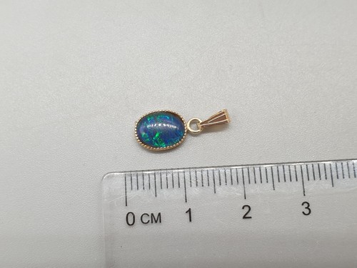 9ct Gold Blue Green Australian Opal Triplet Pendant Natural 9K Clip Bail 8x6mm - Picture 5 of 7
