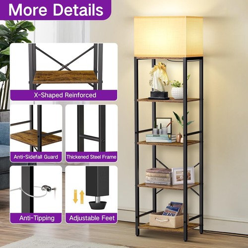 Plus Floor Lamp with Shelves & Remote, 5-Tier Dimmable Tall Floor Lamp with 1... - Picture 7 of 8