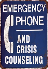 Emergency Phone and Crisis Counseling  Vintage Reproduction Metal Sign 12 x 8