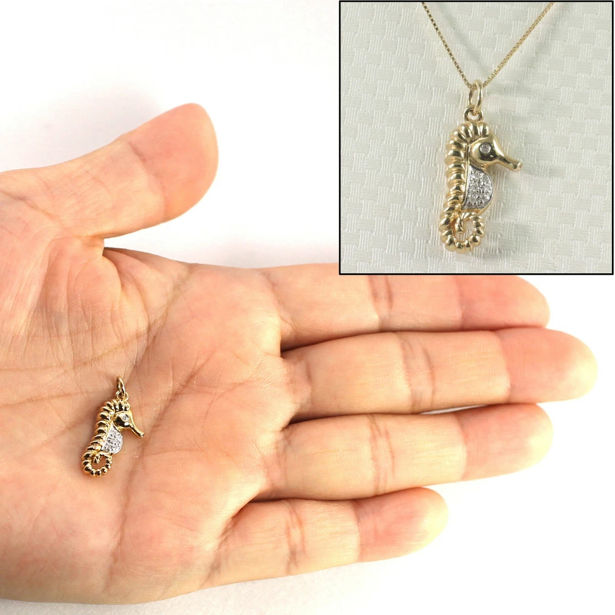 Diamond Seahorse Pendant Necklace 14kt Yellow Solid Gold TPJ eBay