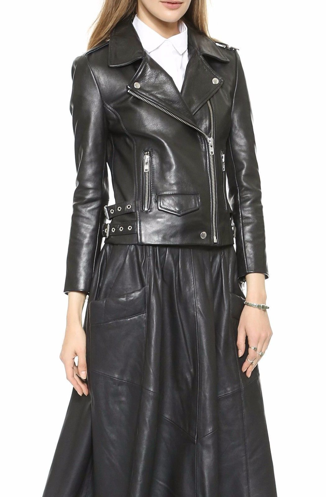 Black Leather Jacket For Women 100% Real Lambskin Soft Leather Motorcycle Jacket