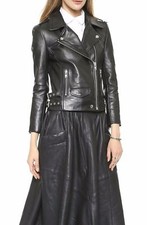 Veste en cuir noir pour femmes 100 % véritable peau d'agneau veste de moto en...