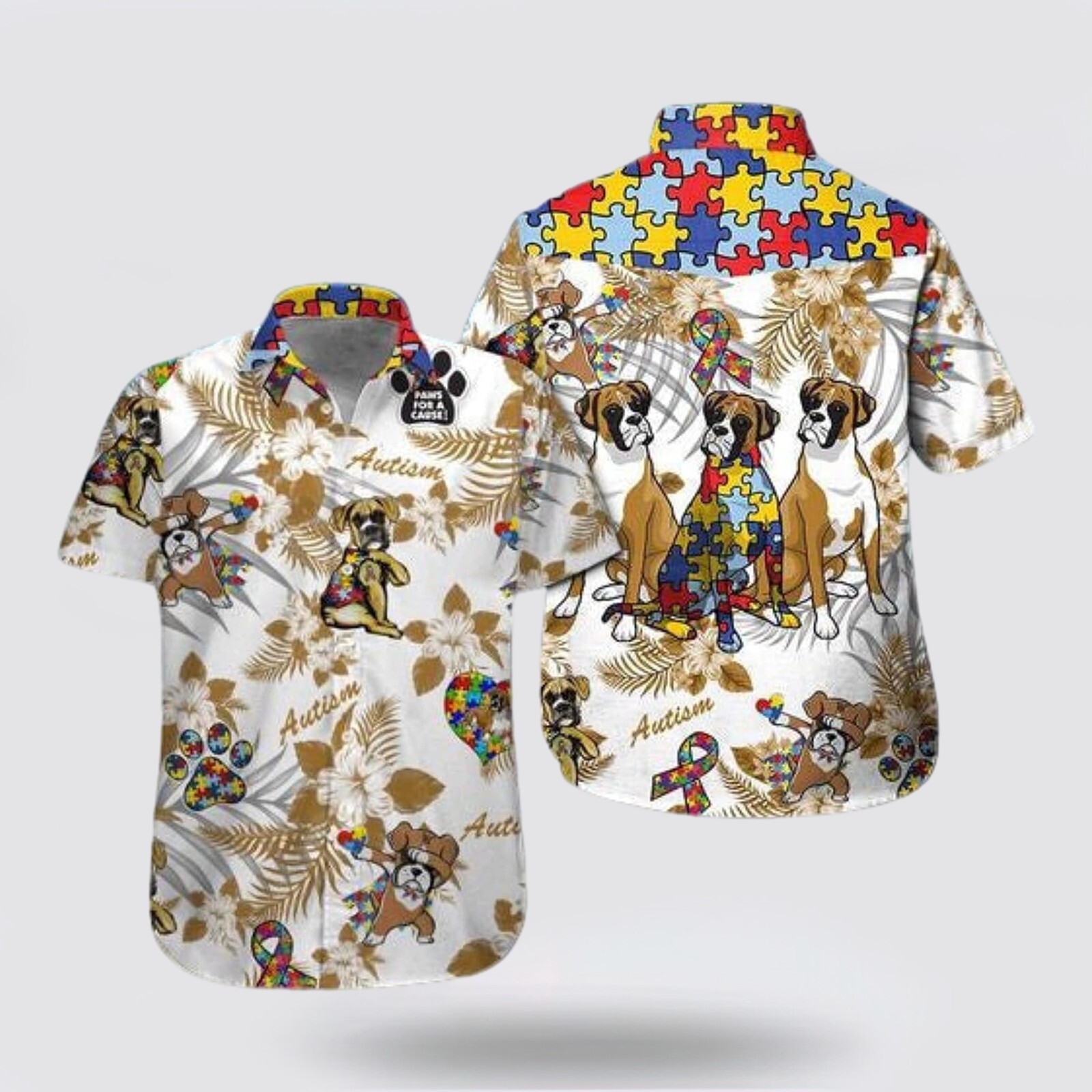 Boxer Autism Floral Pattern Hawaiian Shirt
