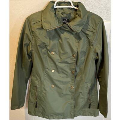 Pulse Women's Size Small Zip Up Rain/Wind Coat, Hood in Collar, Green