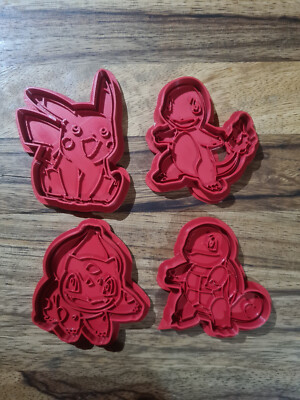 4x Pokemon Ausstecher Set Pikachu Bulbasaur Charmander Squirtel Natur PLA