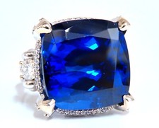 GIA Certified 27.35ct natural Blue Tanzanite diamonds ring 18kt Three Stone**