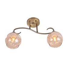 Image of Dimpled Amber Globe S-Curve Antique Brass Ceiling Light