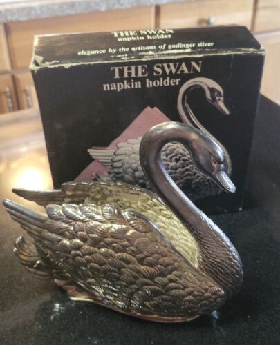 The Swan Napkin Holder Italian Made Used W/box Silver plated Very Nice Condition - Picture 1 of 6