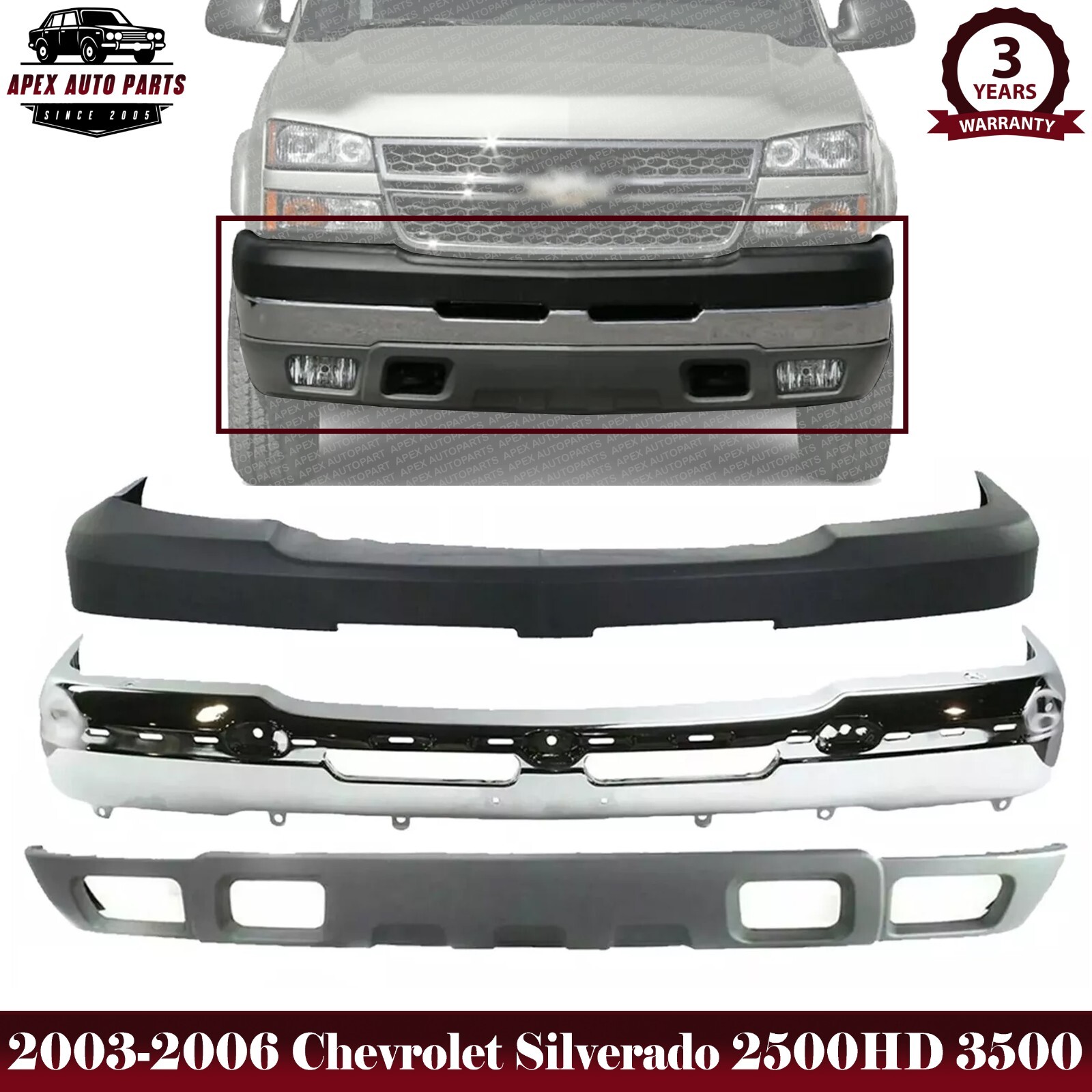 Front Bumper Chrome Kit For 2003-2006 Chevrolet Silverado 2500HD 3500HD