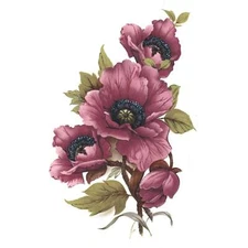 Maroon Pink Poppy Flower Spray Overglaze Ceramic Decals