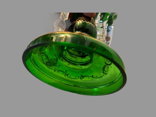 Pair of Antique Victorian Emerald Green Art Glass Mantle Lusters w Prisms - Picture 11 of 11