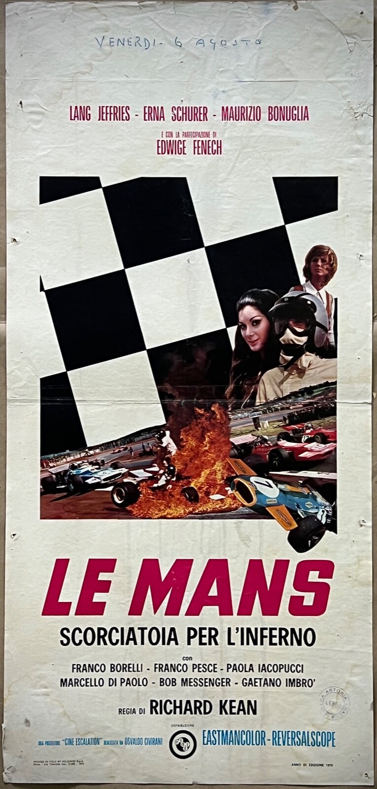Locandina originale film Le Mans - Scorciatoia per l'inferno (1970) - Regia di Osvaldo Civirani