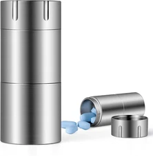 Pill Case, Titanium Keychain Pill Holder, 2 Compartments Small Metal Pill Box Ti