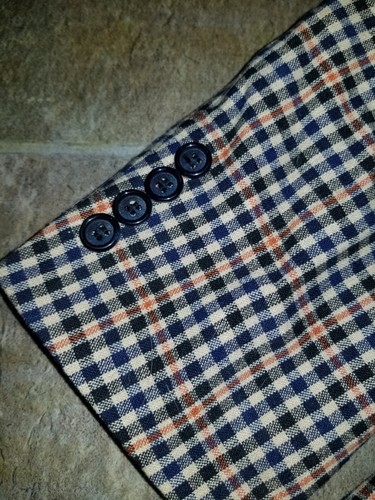 Vintage 1970s Rare Pierre Cardin Mens 38 Blue Black Orange Checkered Suit Jacket - Picture 7 of 10