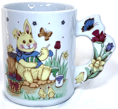 Easter Bunny Painting Eggs Sculptured Handle Chicks Flowers *WHIMSICAL*
