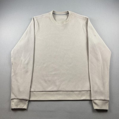 Vuori Jamestown Crew Sweatshirt Mens Large Cream Waffle Knit Thermal Pullover