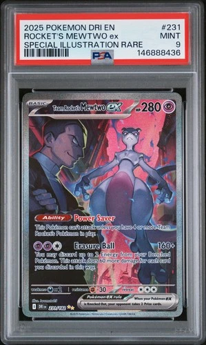 2025 POKEMON DRI SPECIAL ILLUSTRATION RARE #231 TEAM ROCKET'S MEWTWO EX PSA 9