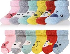 Eocom Baby Toddler Unisex 6 Pairs Crew Socks 1-3Y Winter Thick Soft Warm Cartoon