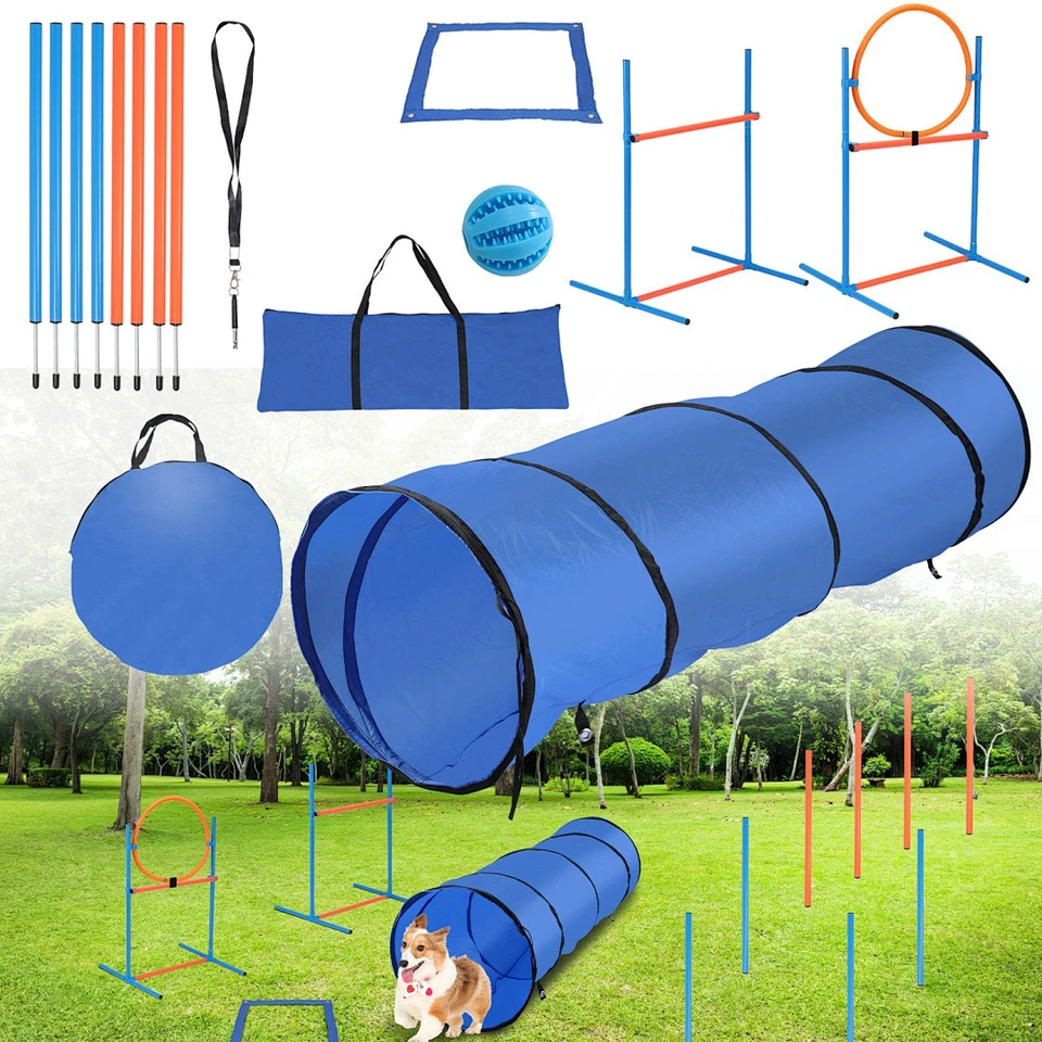 MARKENLOS Agility Set für Hunde Set mit Hürde Tunnel & Ring & Hürdenstangen Hundesport