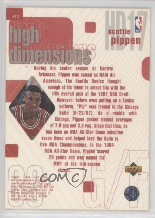 1997-98 Upper Deck High Dimensions /2000 Scottie Pippen #HD17 HOF - Image 2 of 2