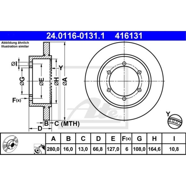 ATE 2X Bremsscheibe Hinten Ø280 Mm Voll FüR Nissan NT400 Cabstar F24F 35.14-image