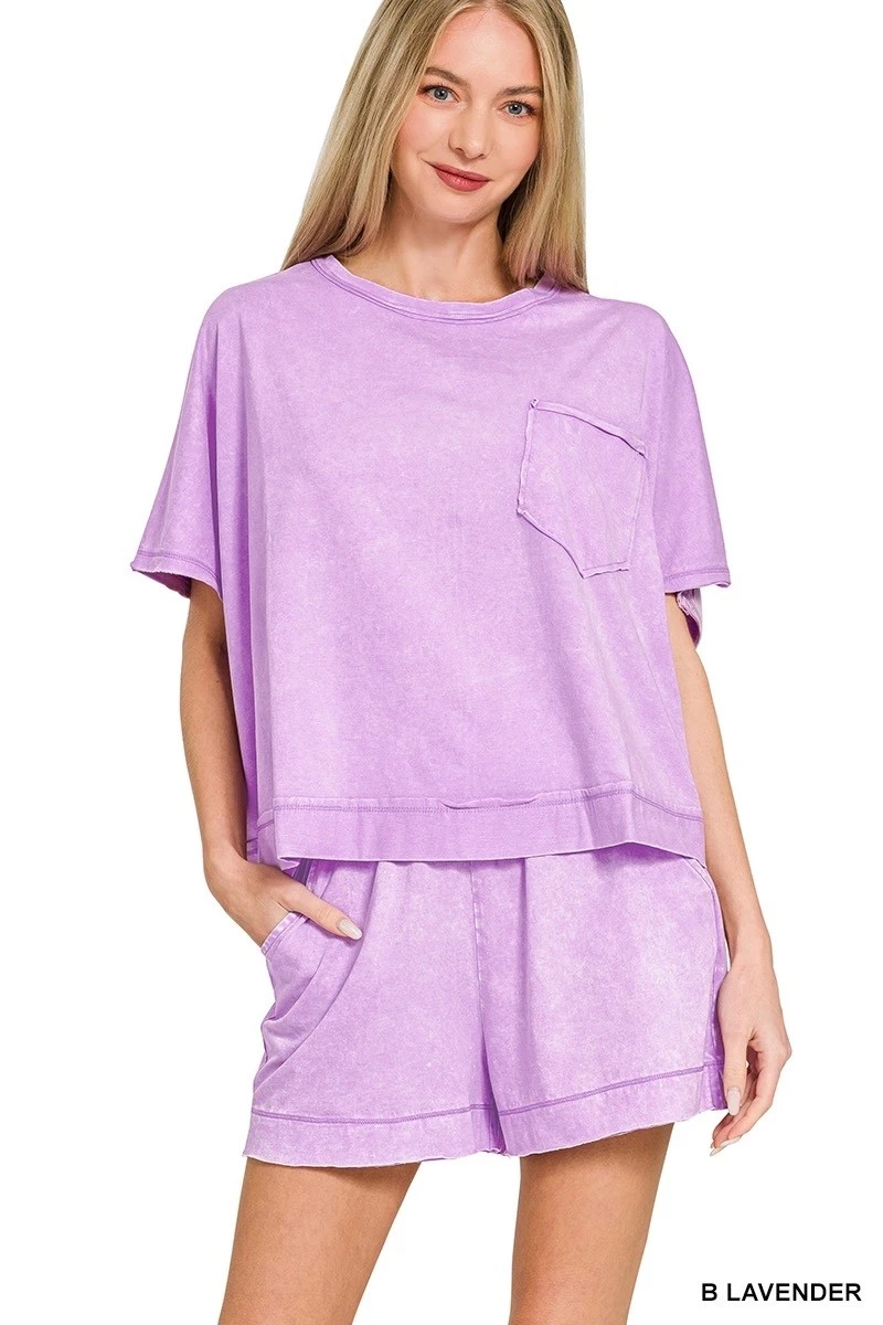 ZENANA - ACID WASHED OVERSIZED TOP & SHORTS SET - LAVENDER - M
Opens in a new window or tab