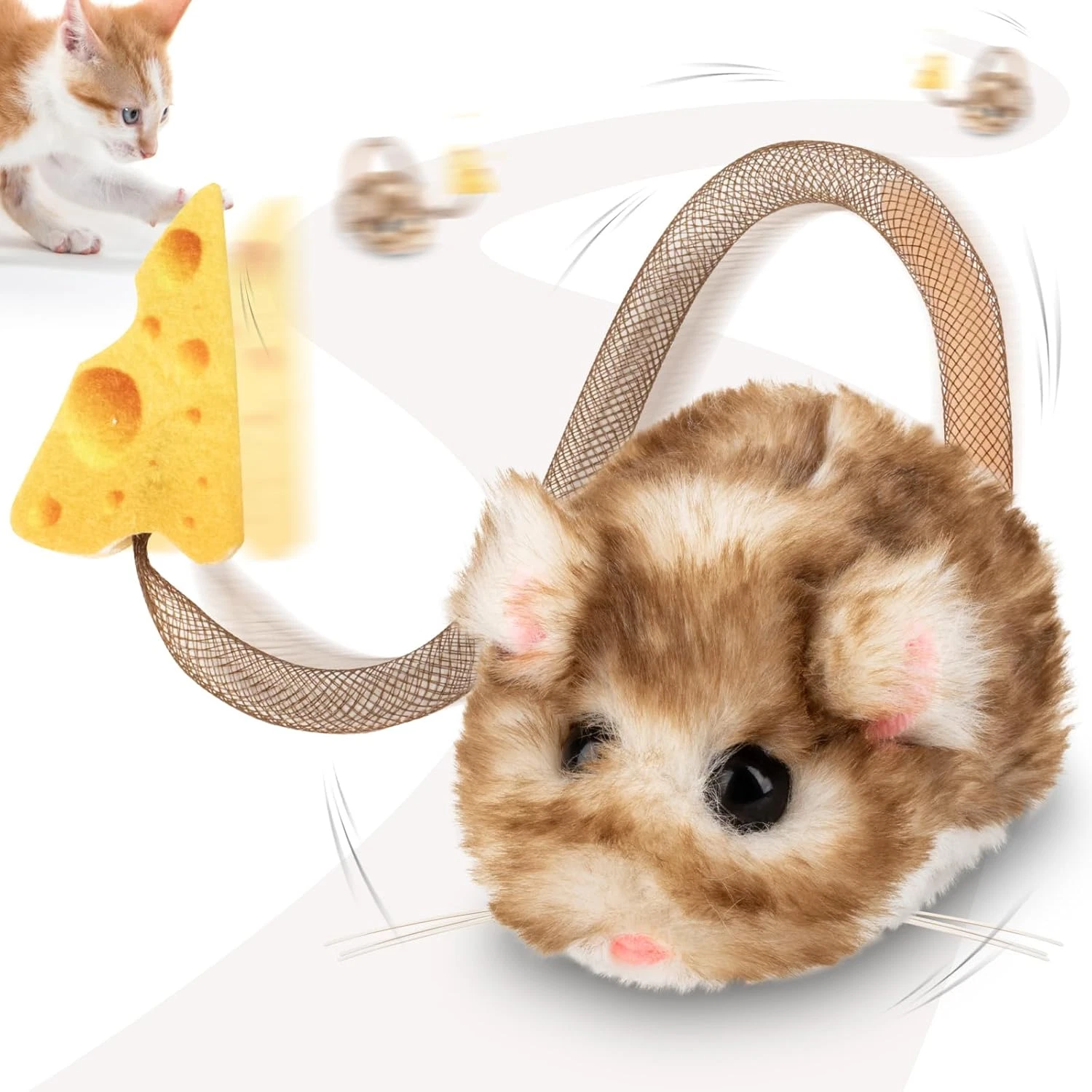 Interactive Cat Toy,360° Rolling & Spin Migimouse with Wiggling Tail for Indoor