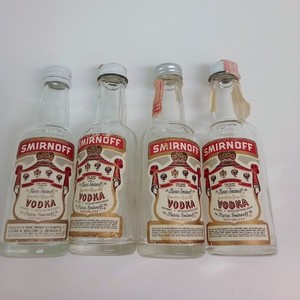 Vintage Glass Smirnoff Vodka Mini Bottles Embossed 4.5"  Set of 4 