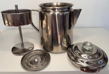 Coleman 12-Cup Stainless Steel Percolator w Glass Knob & Full Inner Basket CLEAN