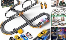 Slot Car Race Track for Kids with 4 Slot Cars, Dual Racing Electric Car Tracks