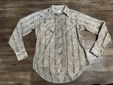 Vintage 70's Wrangler Pearl Snap Long Tails Western Rockabilly Paisley Sz XL