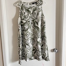 Tahari Women’s Linen White Black Floral Natura Sleeveless A-line Dress SZ L
