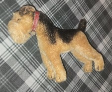 Vintage Steiff Mohair Terry Airedale Terrier 9 in Long Tan Black with Red Collar