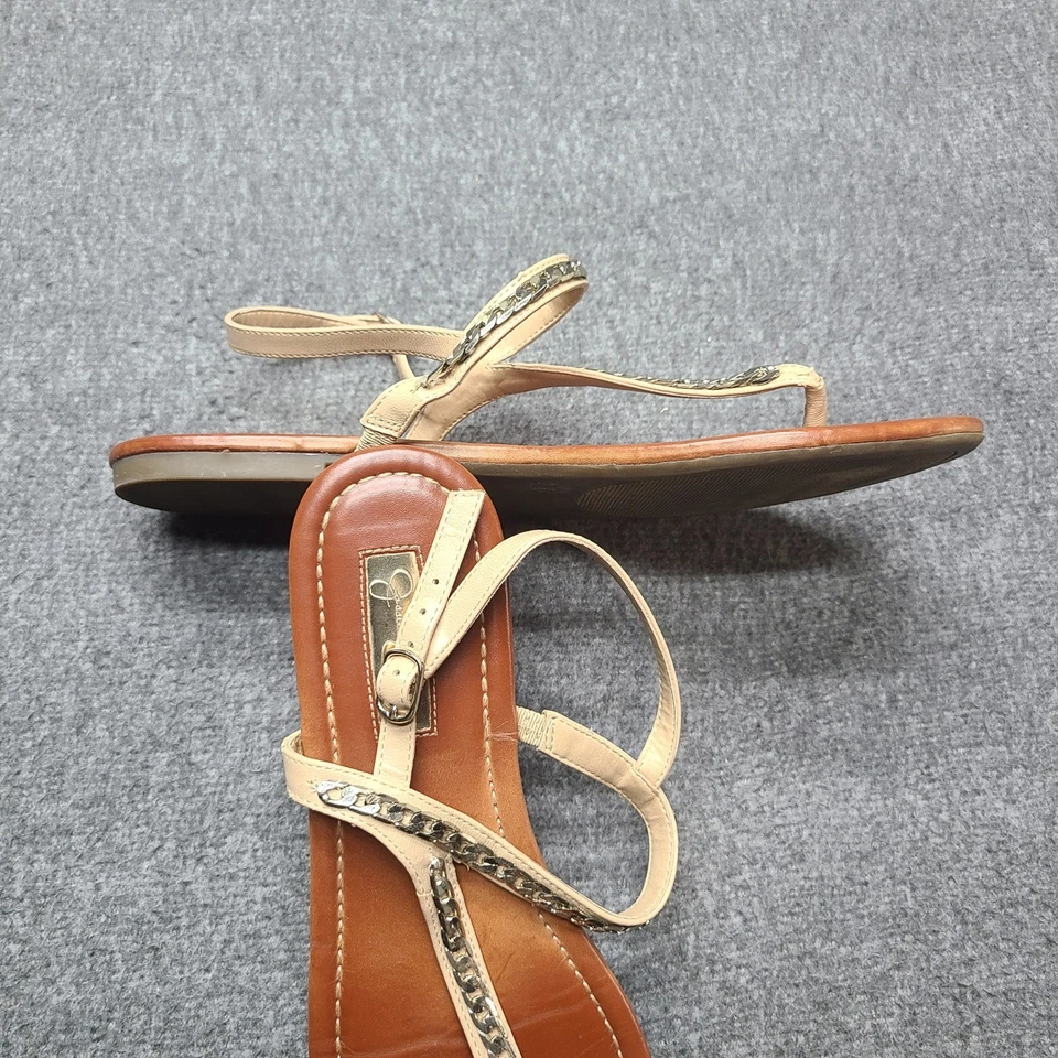 Sandalias de Tanga Jessica Simpson Adornadas Dorado Tostado Cadena Correas Mujer Talla 38 Foto 2 de 4