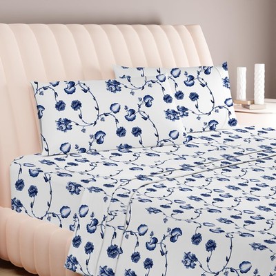 Carressa Linen 100 Egyptian Cotton Printed Bed - 600 Thread Count 4 Pc Full