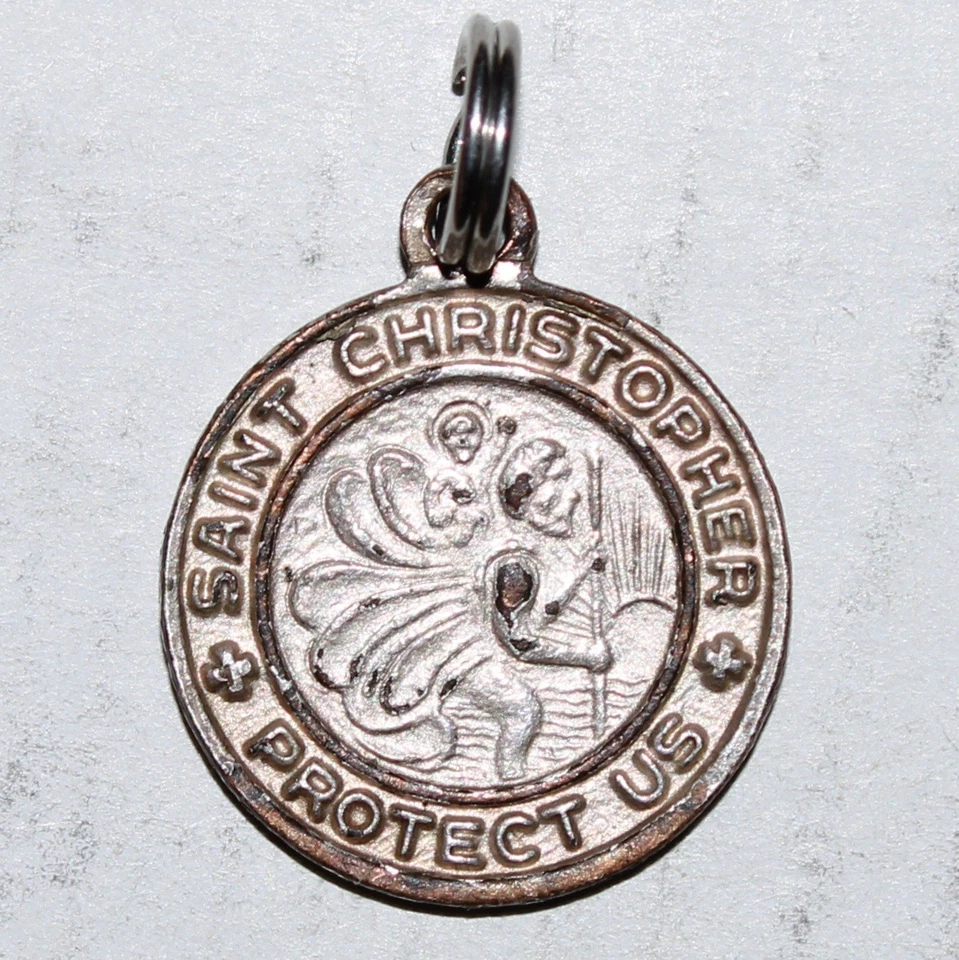 Colgante esmaltado amarillo suave medalla de plata vintage de San Cristóbal Foto 2 de 2