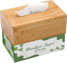PERFORMORE Bamboo Tissue Box Cover - Water-Resistant Rectangular Wooden Facial T