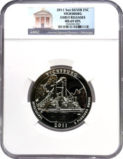 2011 5oz Silver ATB 25C Vicksburg NGC MS69 DPL Deep Proof-Like Early Releases