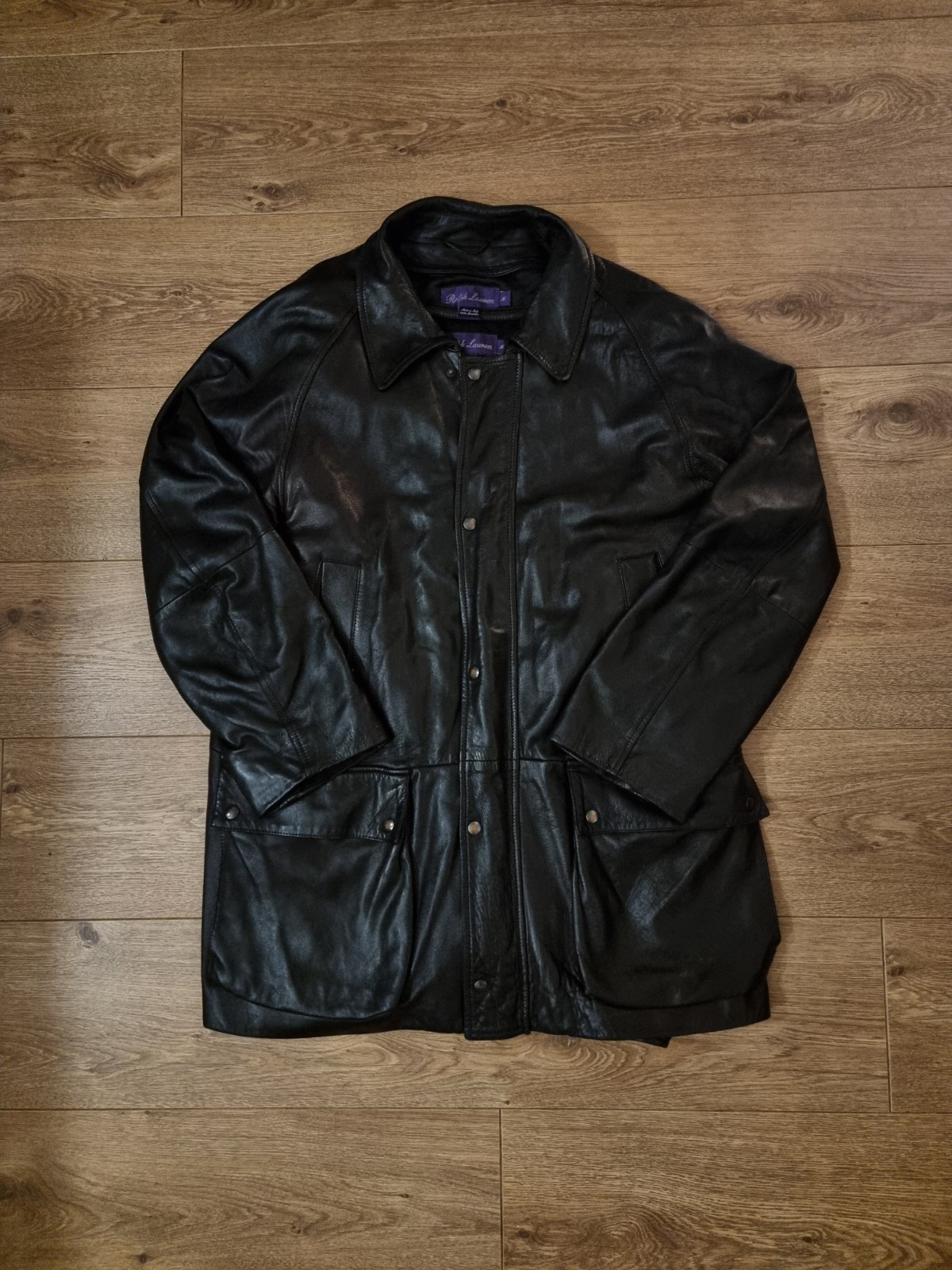 Medium Black Ralph Lauren Purple Label Lambskin Leather Jacket, Removable Liner image 9