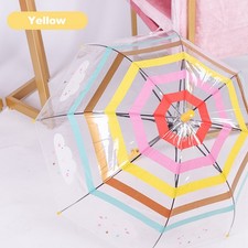 Blue Kids Transparent Umbrella With Rainbow Auto Open Long Handle